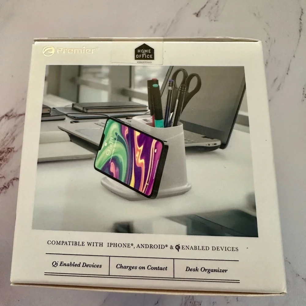 Premier White Wireless Charging Stand Desk Organizer with USB Ports Brand New
